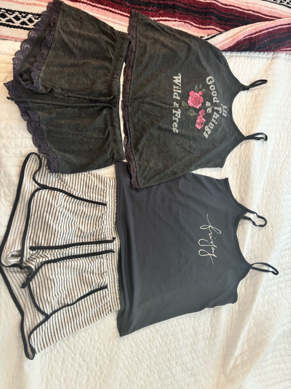 Xhilaration Grey Graphic & Solid Camisole Set with Striped Shorts
